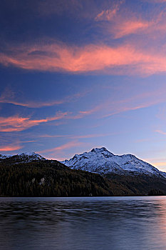 日落,湖,圣莫里茨,恩加丁,地区,瑞士