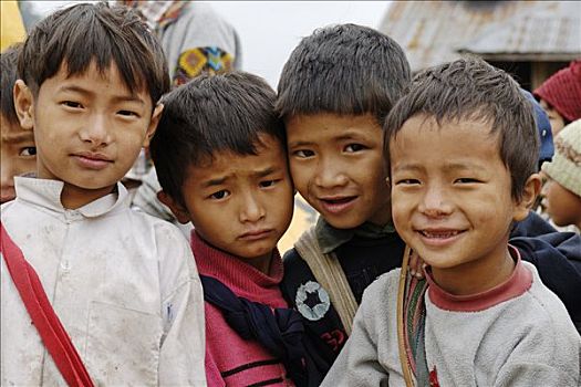 孩子,傈僳族,克钦邦,缅甸,亚洲