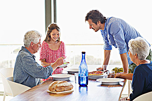 后代,家庭,吃,食物,餐桌