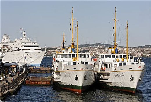 老,渡轮,码头,博斯普鲁斯海峡,岸边,伊斯坦布尔,土耳其