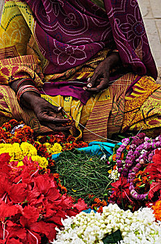 女人,销售,花,瓦腊纳西,地区,北方邦,印度