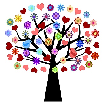 情人节,树,喜爱,鸟,心形,花