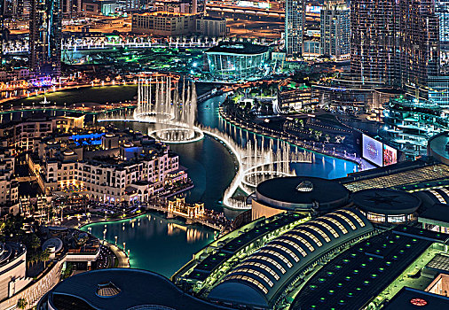 城市,迪拜,阿联酋,黄昏,光亮,摩天大楼,码头,前景