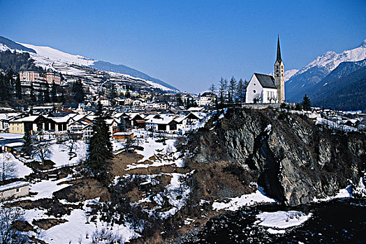 瑞士,城镇,冬天,大幅,尺寸