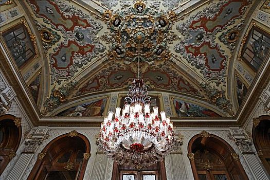 装饰,天花板,吊灯,华美,楼梯,宫殿,19世纪,伊斯坦布尔,土耳其