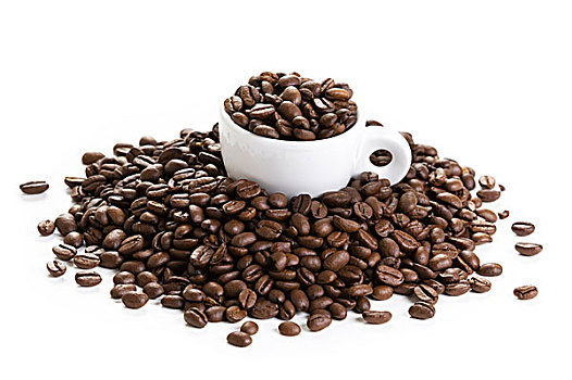 咖啡豆,咖啡杯,隔绝,白色背景