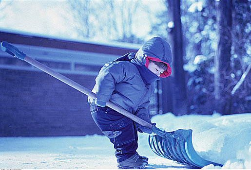 孩子,铲,雪