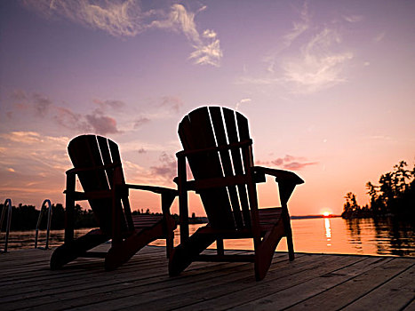 湖,木,安大略省,加拿大,宽木躺椅