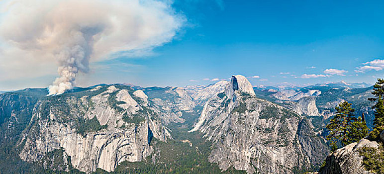 风景,冰河,优胜美地山谷,森林火灾,烟,左边,半圆顶,优胜美地国家公园,加利福尼亚,美国,北美