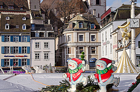 瑞士,巴塞尔,寒假,市场,假日,屋顶,装饰