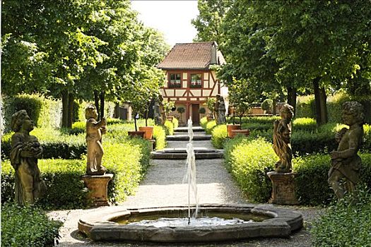 喷泉,雕塑,花园,区域,纽伦堡,中间,弗兰克尼亚,巴伐利亚,德国,欧洲