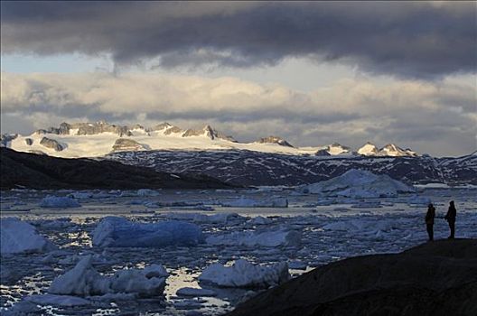 远足者,正面,冰山,峡湾,东方,格陵兰