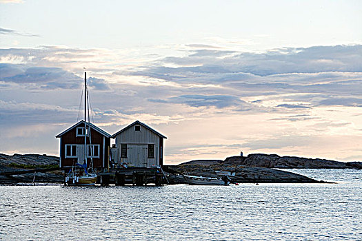 捕鱼,小屋,海洋,瑞典