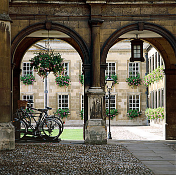 风景,拱廊,自行车,大学,剑桥,剑桥郡,艺术家,未知