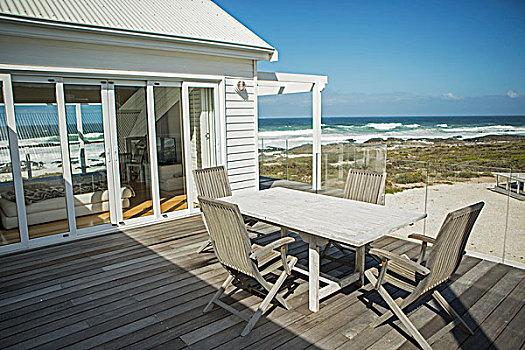 桌子,椅子,露台,远眺,海滩