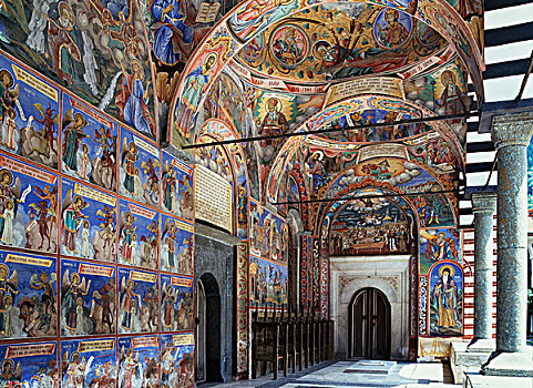 壁画,描绘,走廊,寺院,圣徒,里拉,世界遗产,保加利亚,欧洲