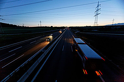 黃昏,上方,高速公路,靠近,德国莱昂贝格犬,立体交叉路,巴登符腾堡,德国,欧洲