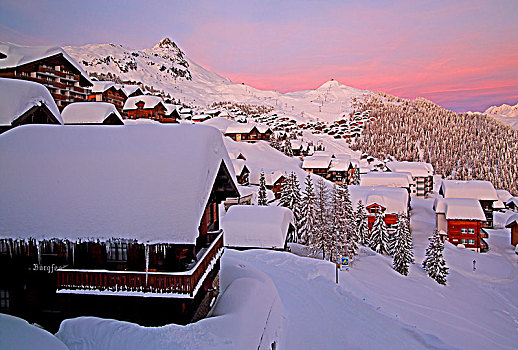 乡村,风景,积雪,黄昏,贝特默阿尔卑,阿莱奇地区,瓦莱,瑞士,欧洲