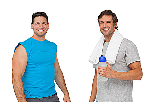 头像,两个,健身,男人,水瓶,毛巾