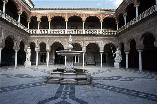 彼拉多宫,院落,内庭,塞维利亚,安达卢西亚,西班牙,欧洲
