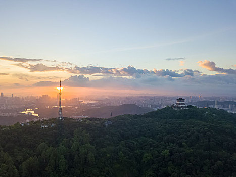 清晨时分广东惠州高榜山航拍风光