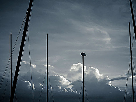 帆船,桅杆,剪影,云