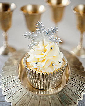 喜庆,圣诞节,杯形蛋糕,银,软糖,雪花
