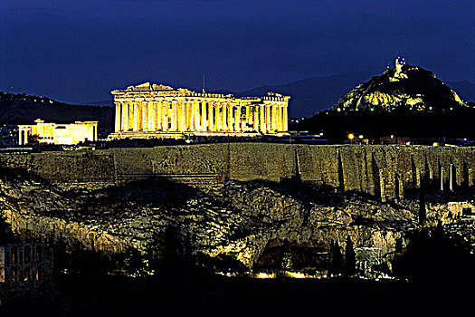 帕特侬神庙,光亮,夜晚,卫城,雅典,希腊