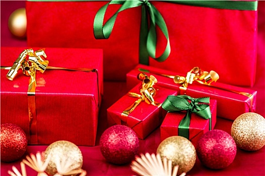 五个,圣诞节,礼物,包装,朴素,红色