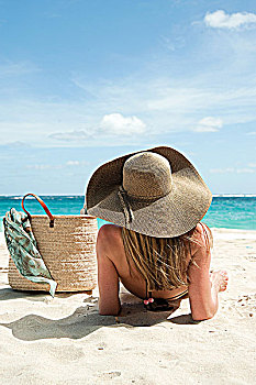 女人,躺着,沙滩,石榴汁糖浆,岛屿