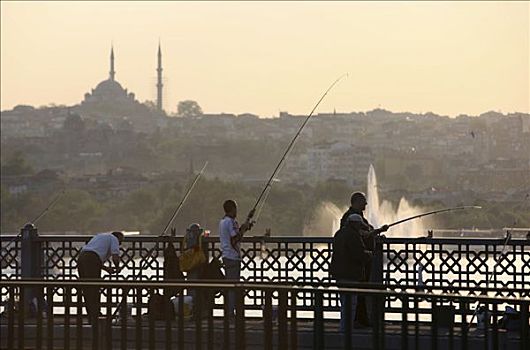 捕鱼者,加拉达塔,桥,跨越,金角湾,街道,高处,餐馆,仰视,伊斯坦布尔,土耳其