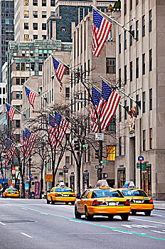 黄色,出租车,比赛,第5大道,曼哈顿,纽约,美国