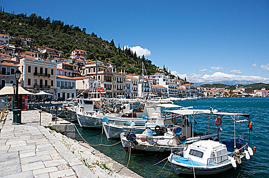 港口,散步场所,渔船,伯罗奔尼撒半岛,希腊,欧洲
