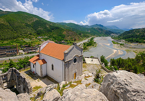 教堂,河,区域,阿尔巴尼亚,欧洲
