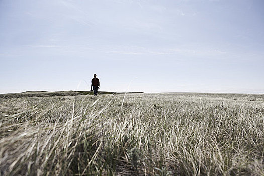 男人,摄影,草地,草原国家公园,萨斯喀彻温,加拿大