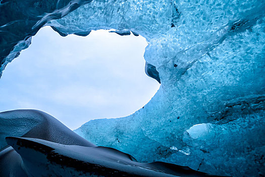 水晶,冰,洞穴,靠近,杰古沙龙湖