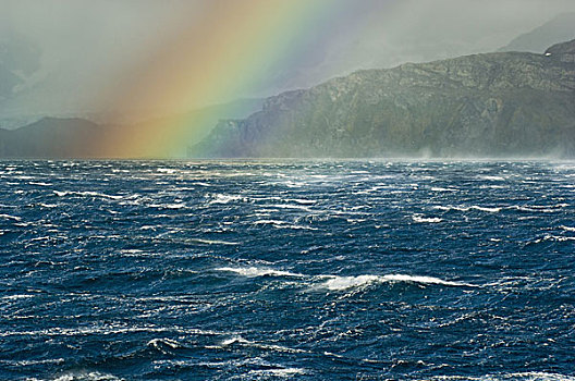 彩虹,上方,风暴,海洋,南乔治亚,南大西洋