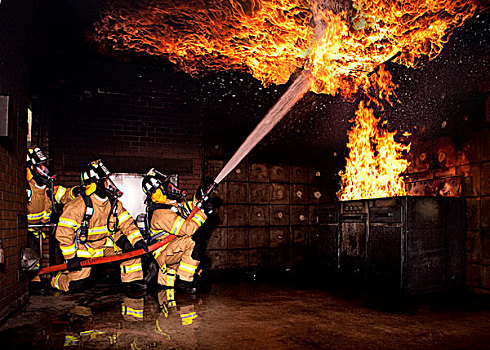 消防员,较量,火焰,厨房