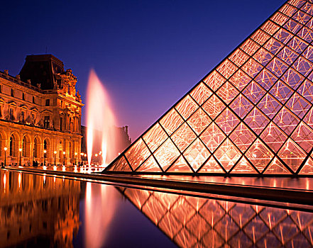 金字塔,喷泉,卢浮宫,夜晚,巴黎,法国