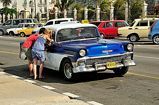 旧式,出租车,滨海休闲区,哈瓦那,古巴,加勒比