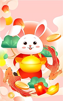 2023兔年生肖春节年俗贺岁传统节日插画