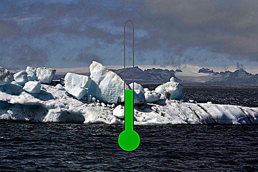 熔化的冰,温度计,象征,图像,全球,温暖,气候变化