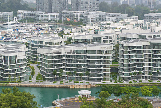 俯视,新加坡河,市区,屋顶,摩天大楼
