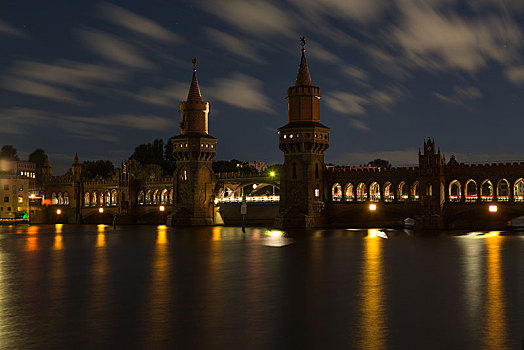 桥,夜晚,弗里德里希,柏林,德国,欧洲