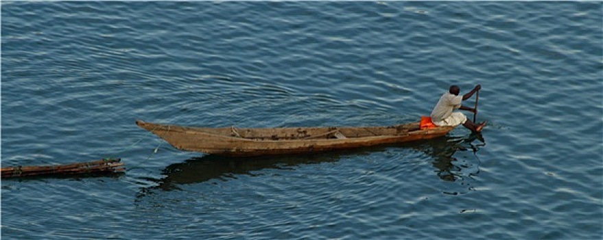 男人,短桨,长,船,拉拽,原木