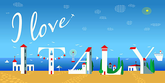 喜爱,意大利,白色,建筑,海滩