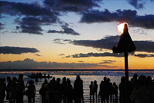 夏威夷,瓦胡岛,檀香山,海滩,一堆,日式灯笼,节日