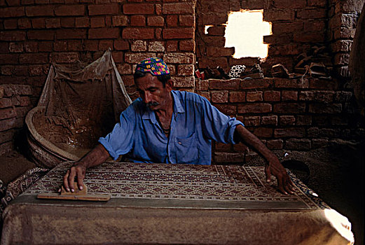 工匠,制作,上方,破旧,男人,女人,室外,信德省,省,巴基斯坦,四月,2005年