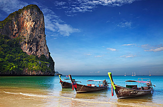 热带沙滩,传统,长,尾部,船,安达曼海,泰国