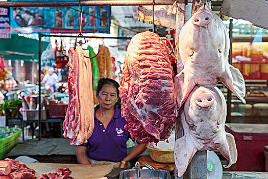 鲜肉,市场摊位,泰国